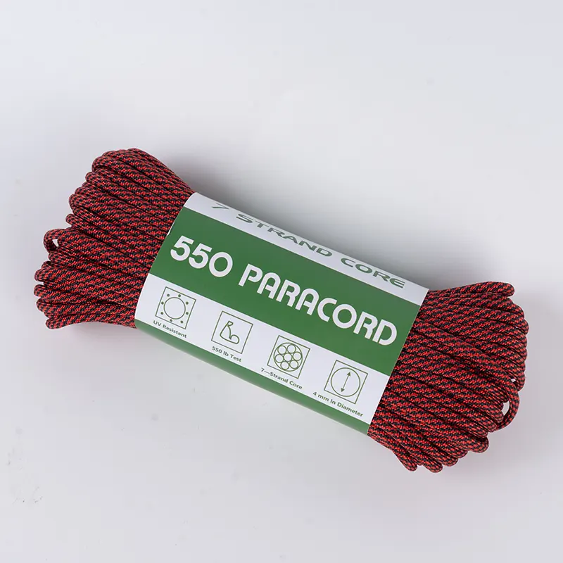 7 Strand Core 4mm سیاہ اور سرخ سرپل 550 پالئیےسٹر پیراکارڈ
